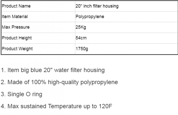 durée de vie de pression des systèmes 100psi-250psi Normail de purification d'eau de taille de 570mm longue